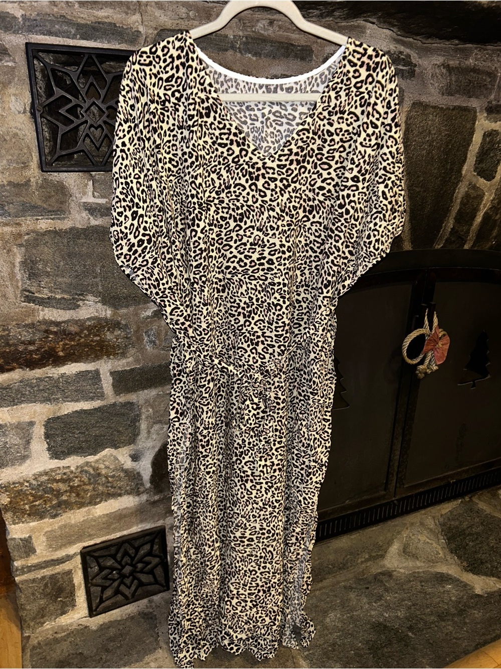 Leopard Print V-Neck Maxi Dress Kaftan